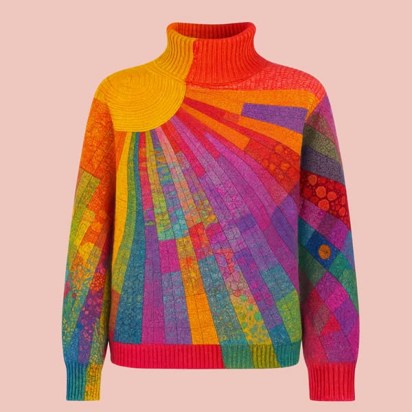 Ada – Farbenfroher und lebhafter Pullover mit hohem Kragen