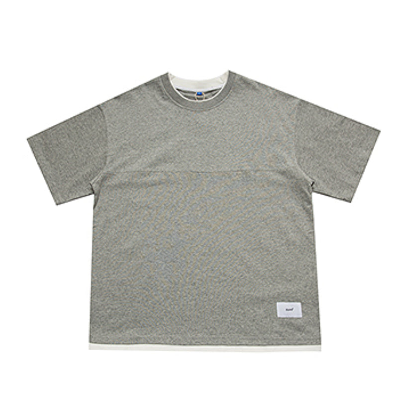 Japanisches lockeres Drop Shoulder Fake Zweiteiler T-Shirt