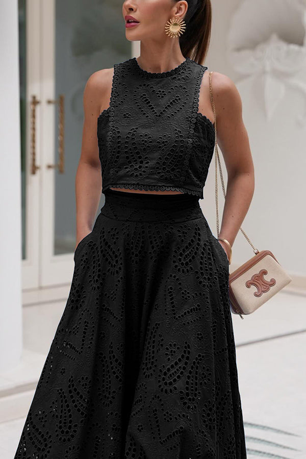 Lott - Zweiteiliges Set mit Stickerei und hochtailliertem langen Rock mit Taschen