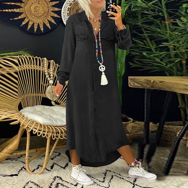 Lina - Langärmeliges Maxikleid aus Denim