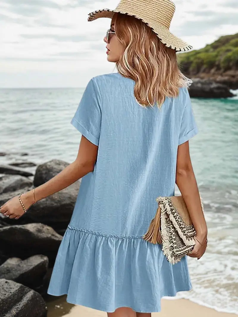 Isla - Volantsaum Kleid mit Knopfleiste