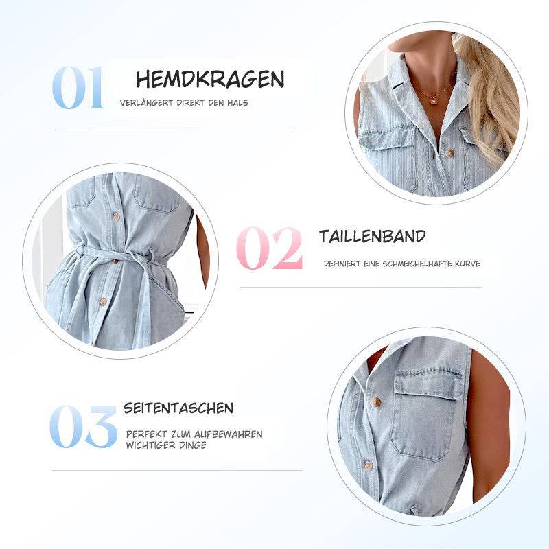Selina - Damen Denim Midikleid mit Taillenband