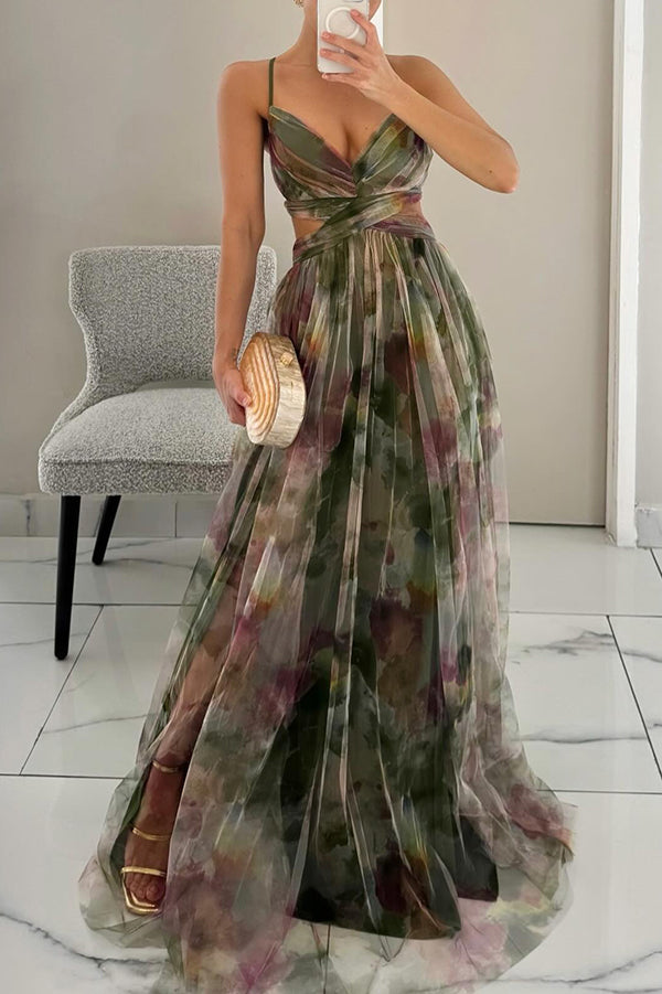 Frostine | Romantisches langes Kleid mit Blumenmuster