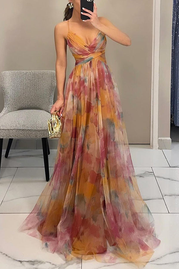 Frostine | Romantisches langes Kleid mit Blumenmuster