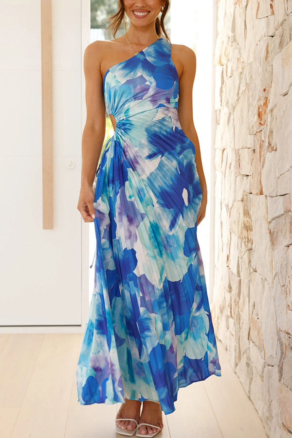 Deja - Ein-Schulter Maxikleid mit Blumenmuster und Plissee