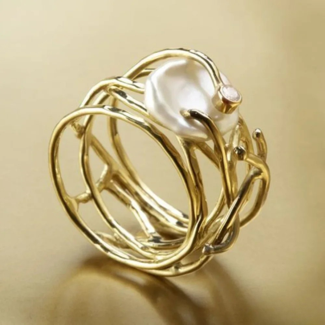 Vintage dünner Goldring mit Perle