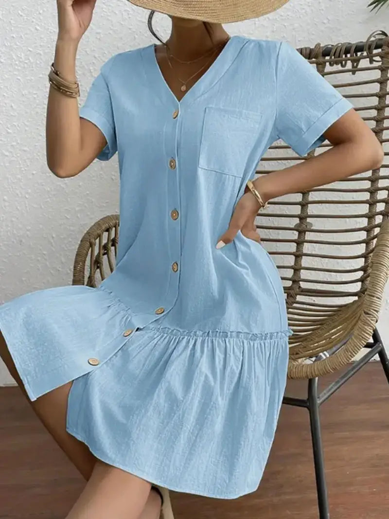 Isla - Volantsaum Kleid mit Knopfleiste