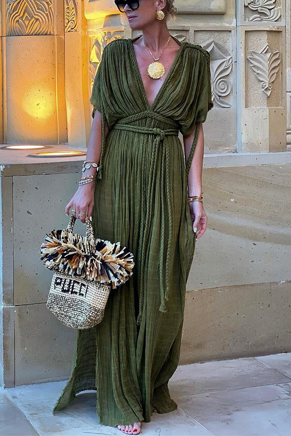 Fem - Langes drapiertes Kleid im griechischen Stil mit dekorativen Borten und Kimono-Ärmeln