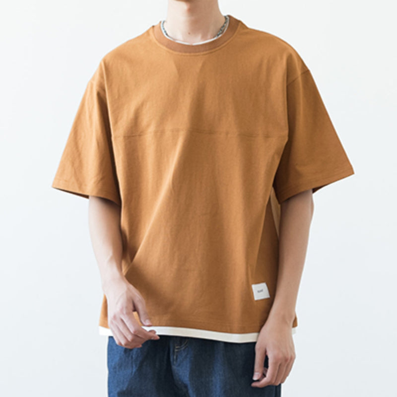 Japanisches lockeres Drop Shoulder Fake Zweiteiler T-Shirt