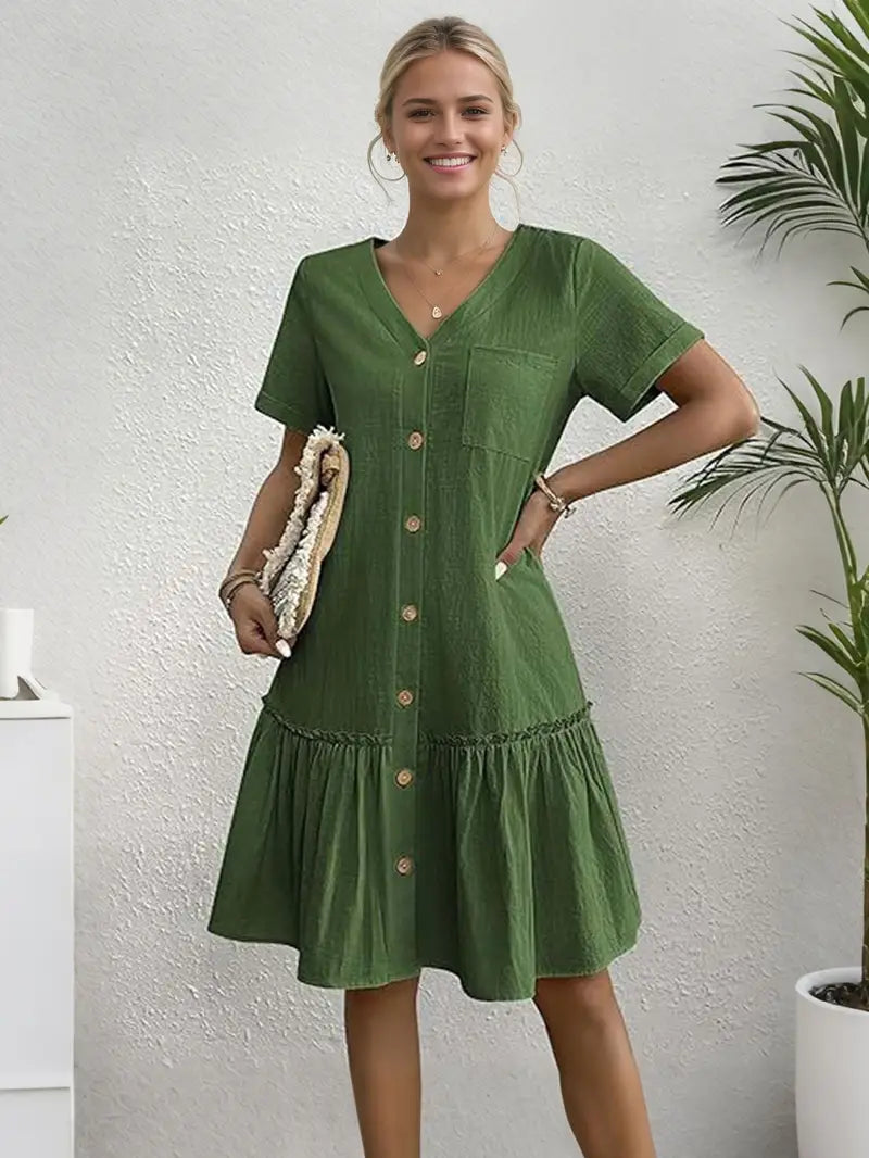 Isla - Volantsaum Kleid mit Knopfleiste