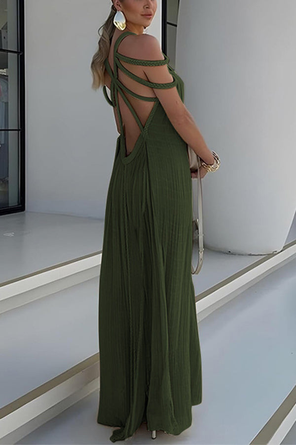 Polina - Plissiertes langes Kleid mit Seilgeflecht und kunstvollem Ausschnitt