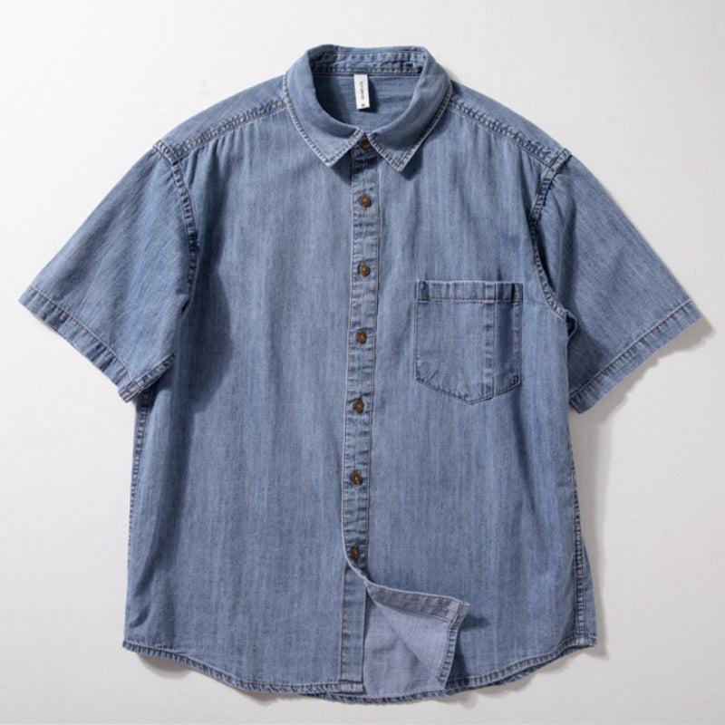 Denim - Lose dünnes Retro-Arbeitskleidungs-T-Shirt
