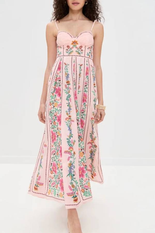 Delicate Forest Einzigartige Print Sweetheart Neck Perlen Träger Maxi Kleid