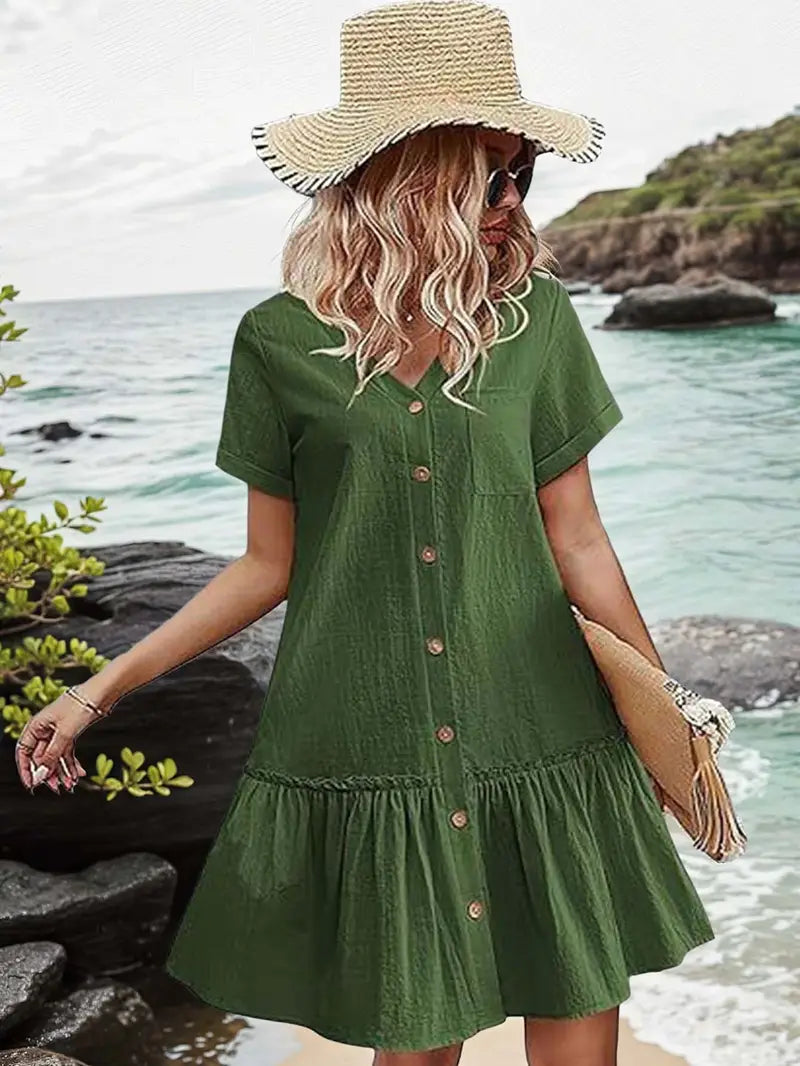 Isla - Volantsaum Kleid mit Knopfleiste