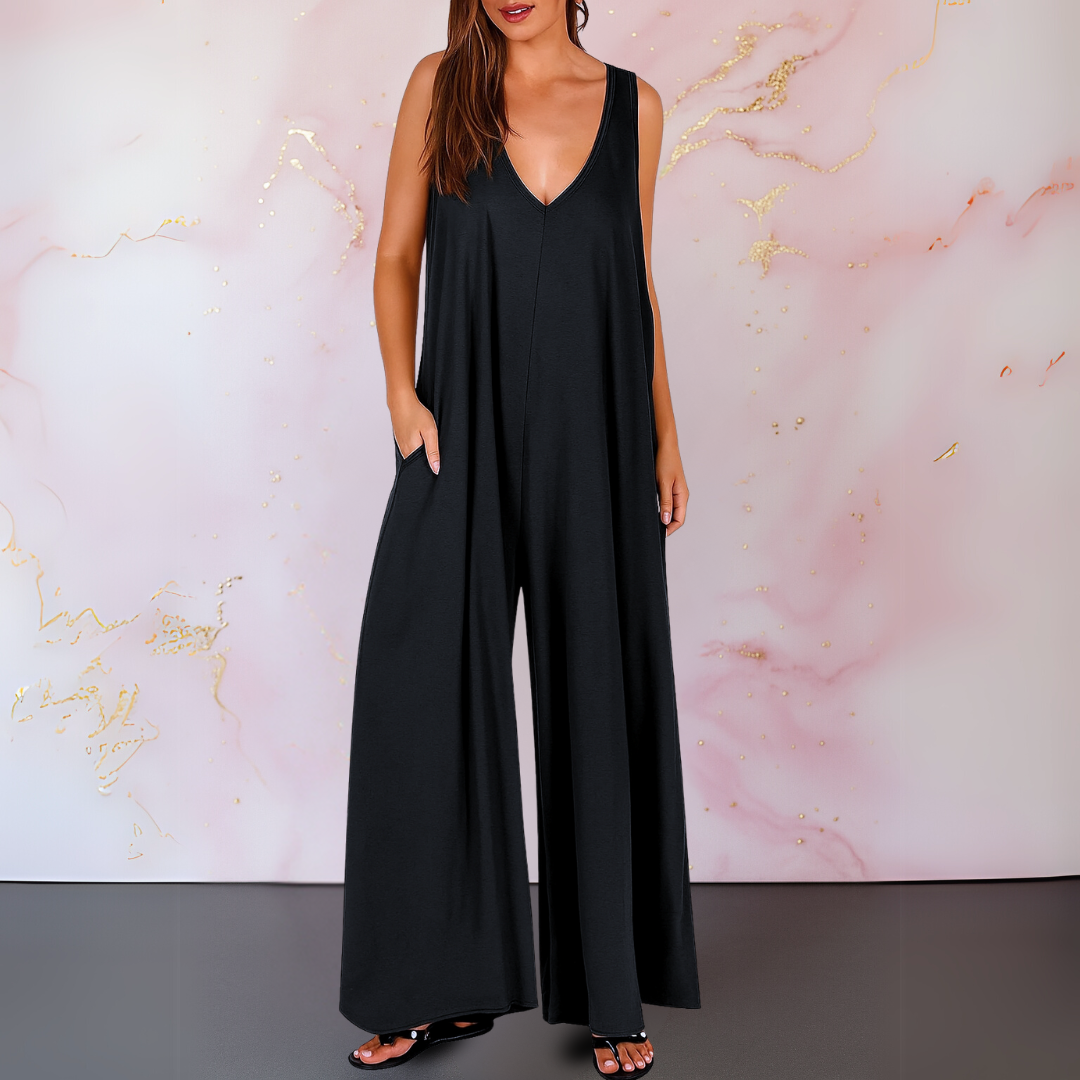 Wendy | Bequemer Jumpsuit mit V-Ausschnitt und weitem Bein