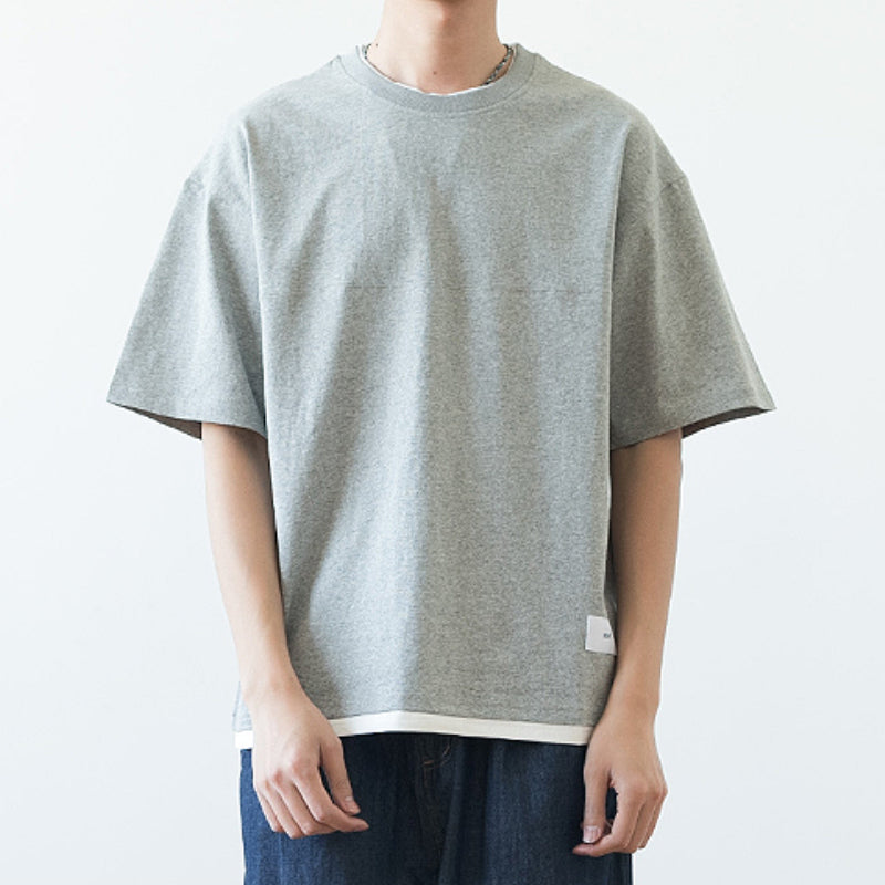 Japanisches lockeres Drop Shoulder Fake Zweiteiler T-Shirt