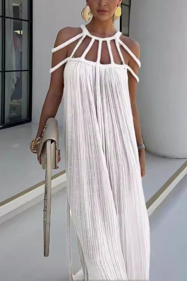 Polina - Plissiertes langes Kleid mit Seilgeflecht und kunstvollem Ausschnitt