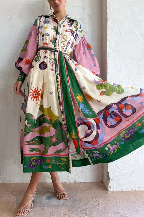 Französisches Maxikleid mit Plissee-Druck im Retro-Stil