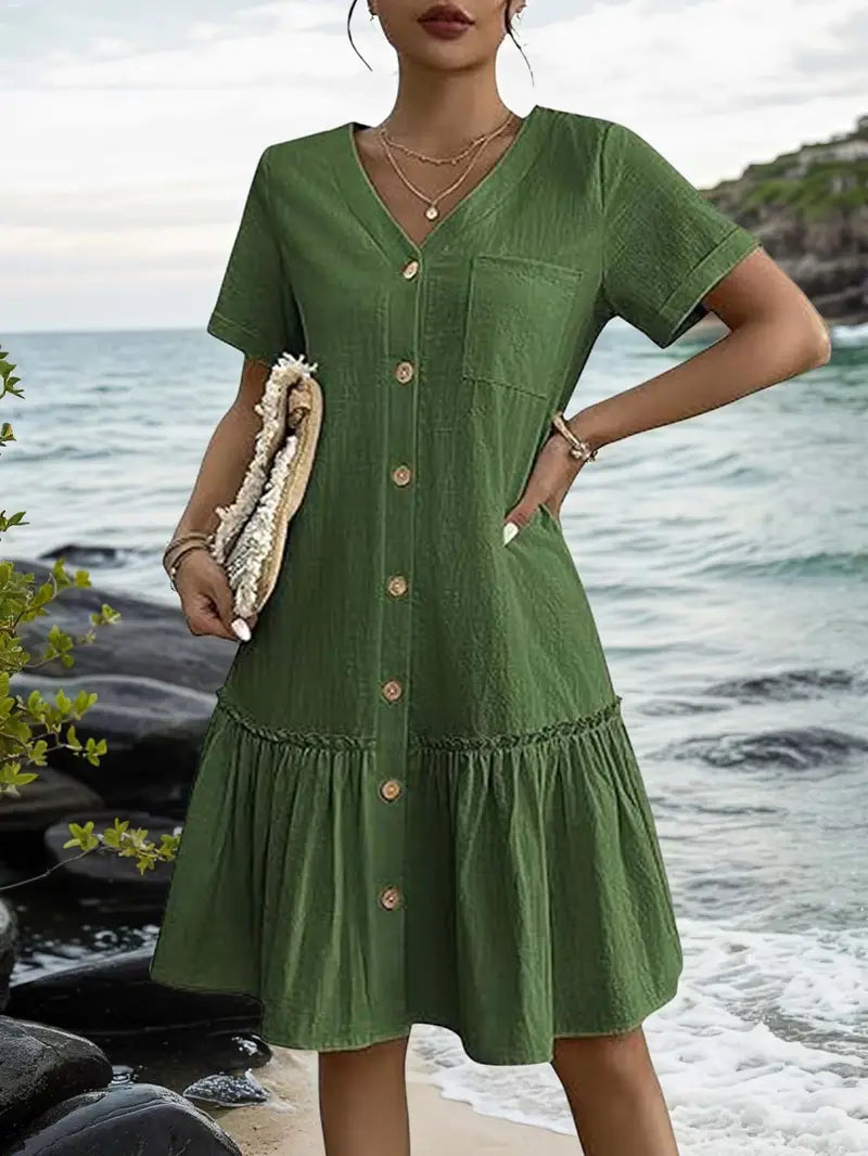 Isla - Volantsaum Kleid mit Knopfleiste