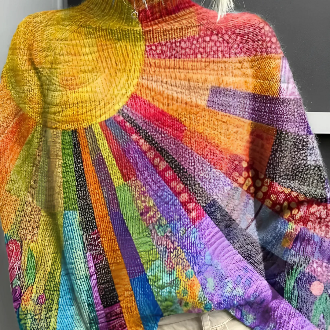 Ada – Farbenfroher und lebhafter Pullover mit hohem Kragen