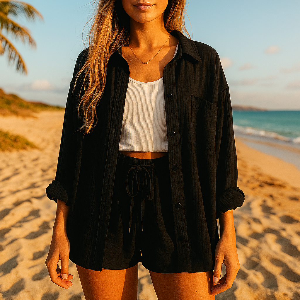 Maylee - Baumwoll-Shorts mit Knopfleiste