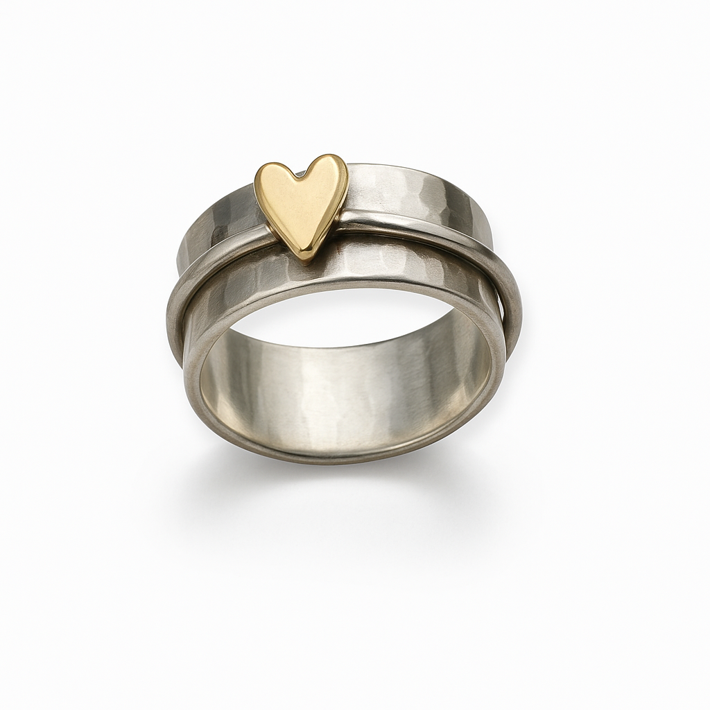 Silber Ring mit Vintage Gold Herz