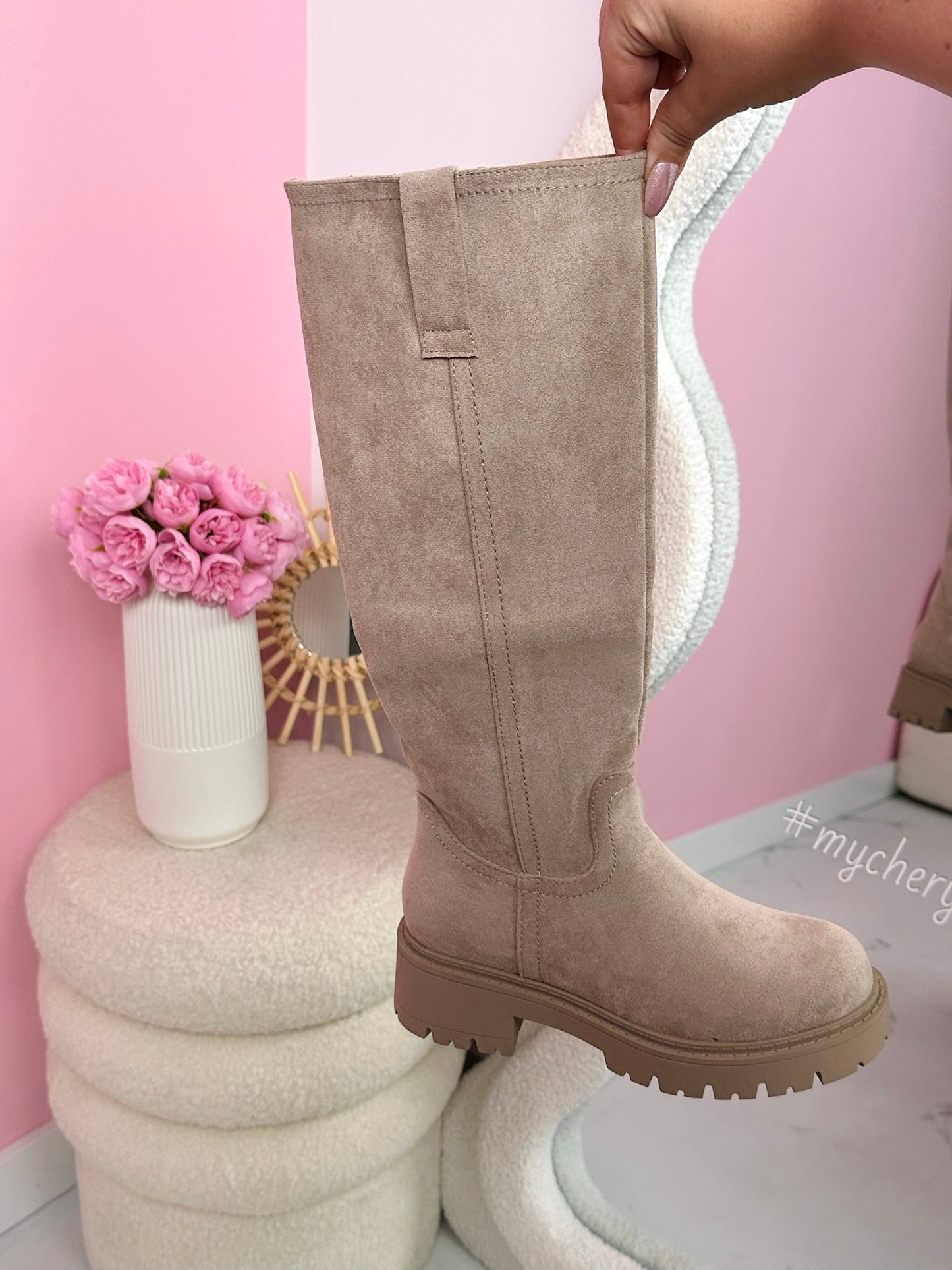Elvira Beige Hohe Stiefel