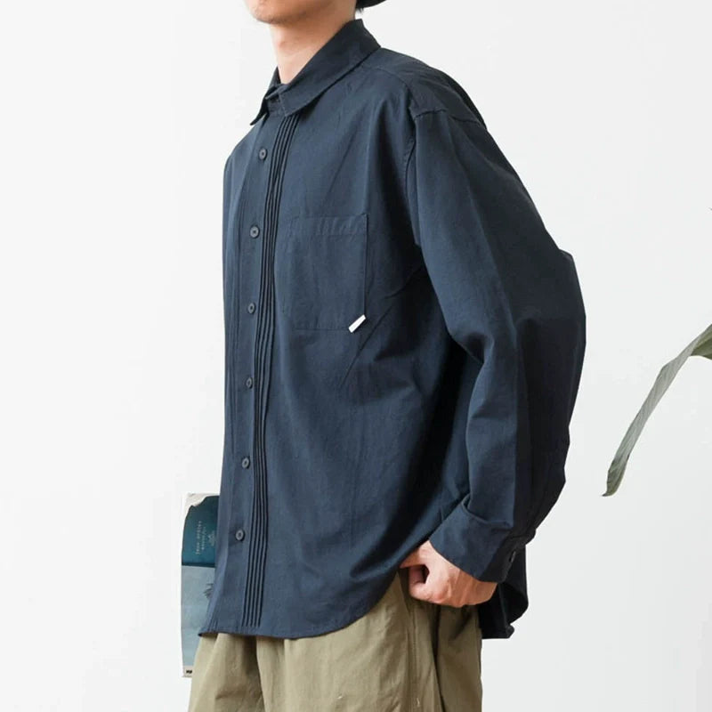 Japanisches Retro-Hemd mit langen Ärmeln und fester Farbe