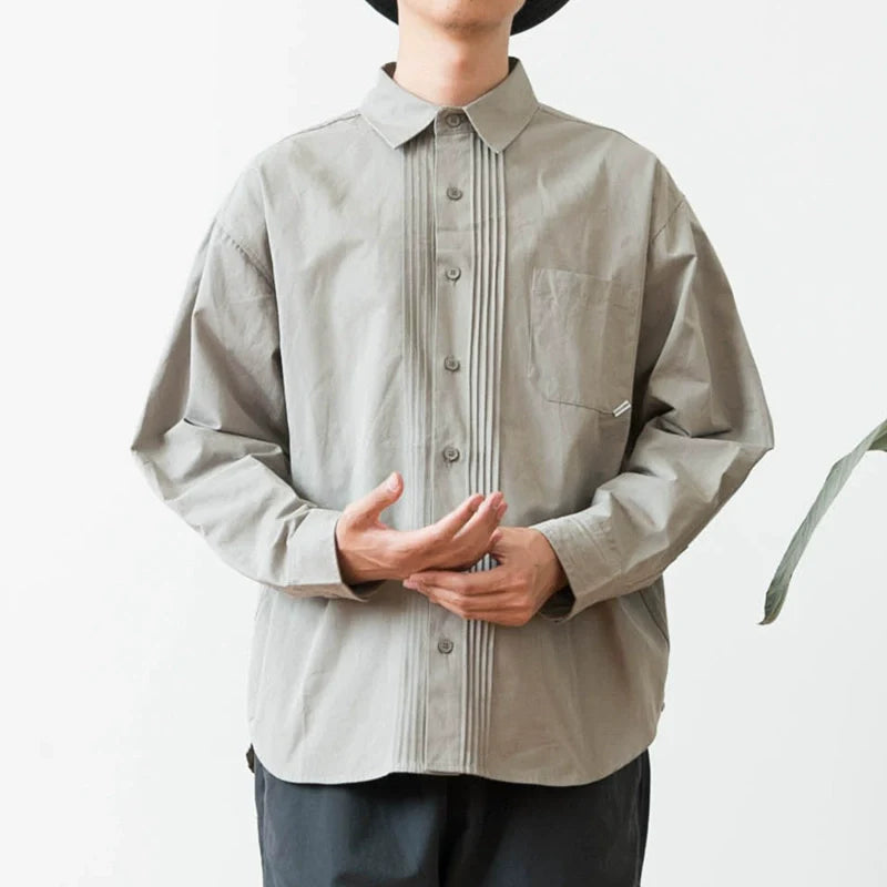Japanisches Retro-Hemd mit langen Ärmeln und fester Farbe