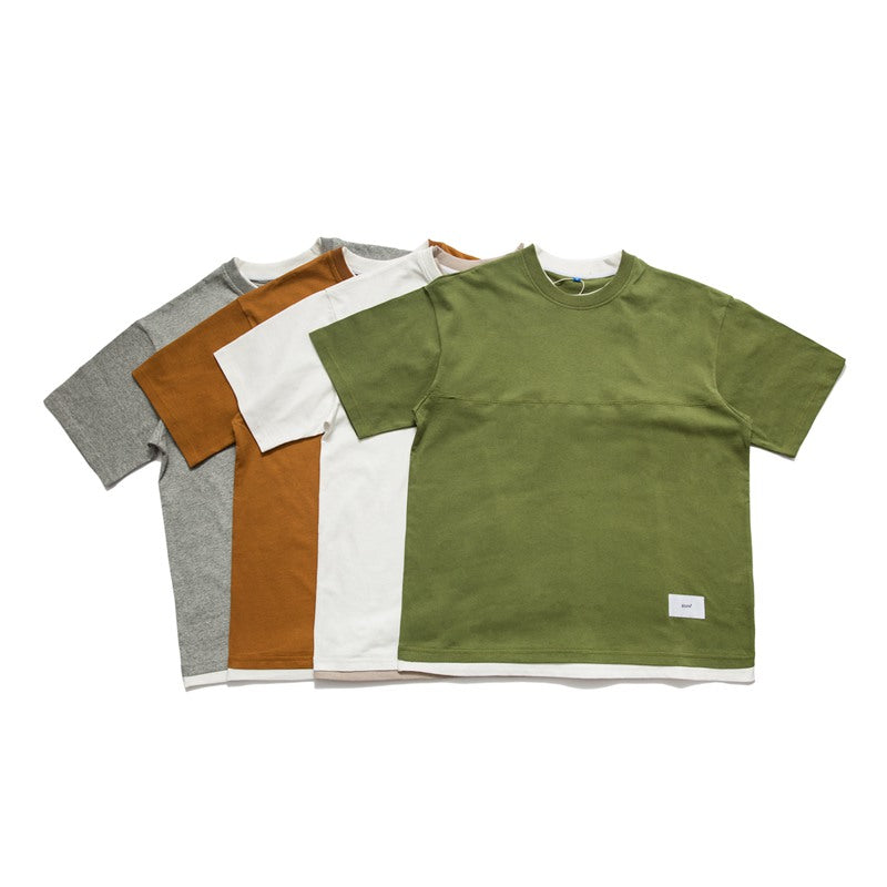 Japanisches lockeres Drop Shoulder Fake Zweiteiler T-Shirt