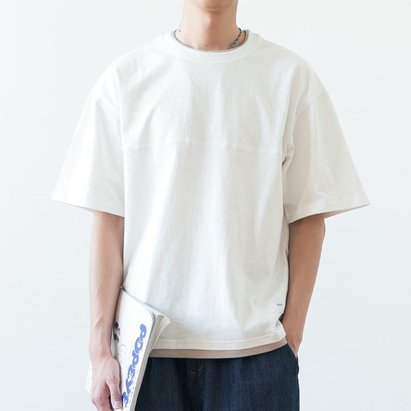 Japanisches lockeres Drop Shoulder Fake Zweiteiler T-Shirt