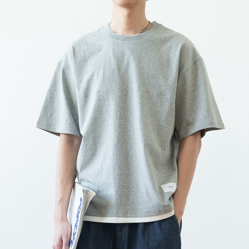 Japanisches lockeres Drop Shoulder Fake Zweiteiler T-Shirt