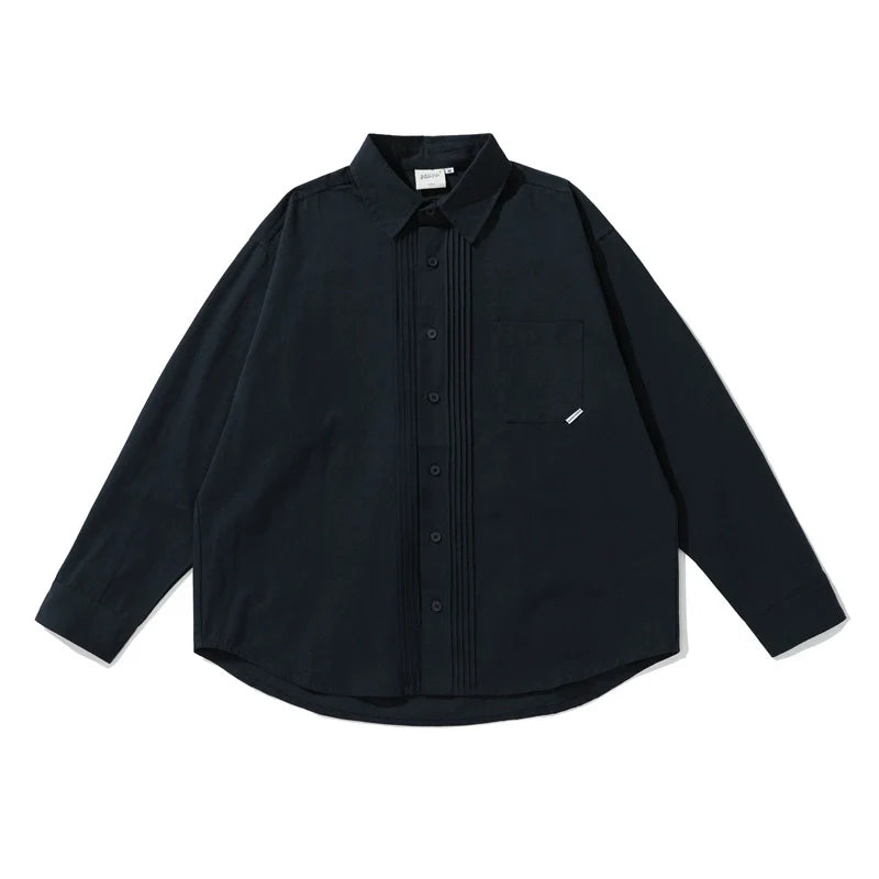 Japanisches Retro-Hemd mit langen Ärmeln und fester Farbe