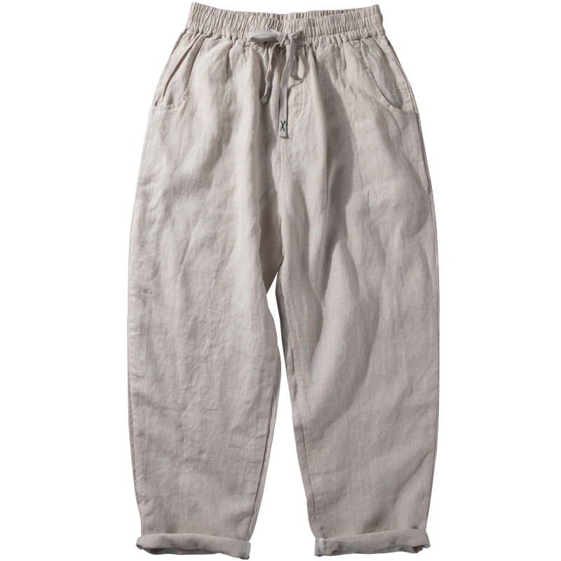 Atmungsaktive Hose mit geradem Bein aus lockerem Leinen