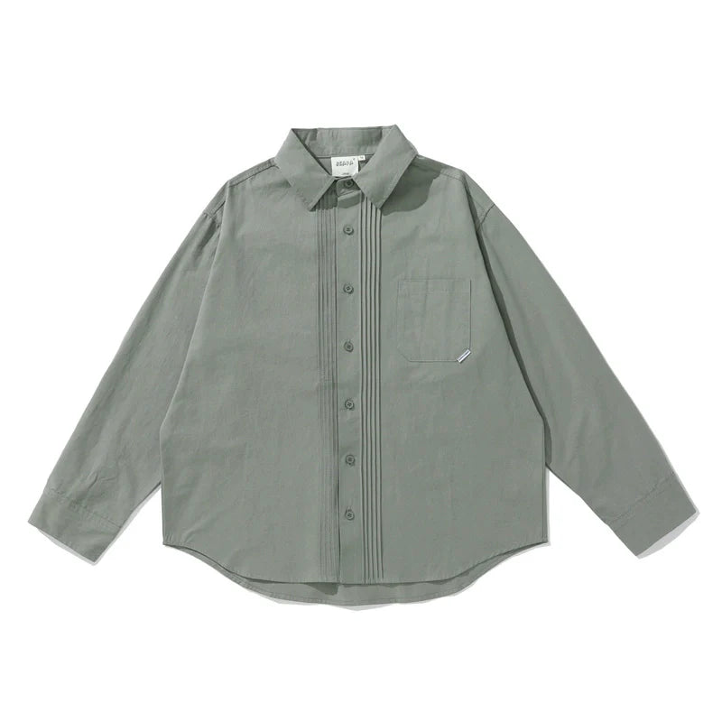 Japanisches Retro-Hemd mit langen Ärmeln und fester Farbe