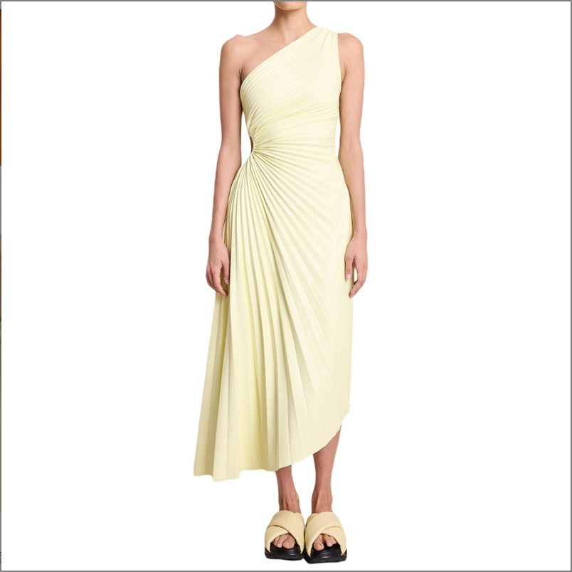 Sylviana - Ein-Schulter-Kleid mit Plissee Midi