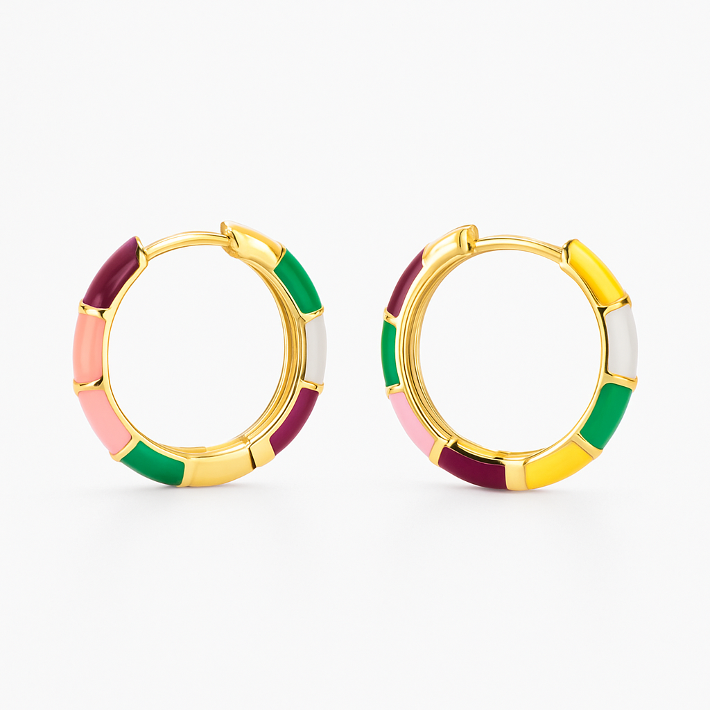 Elegante Ohrringe mit mehrfarbiger Emaille in Gold