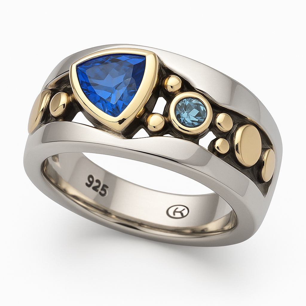 Blauer Kristallring im Vintage-Stil