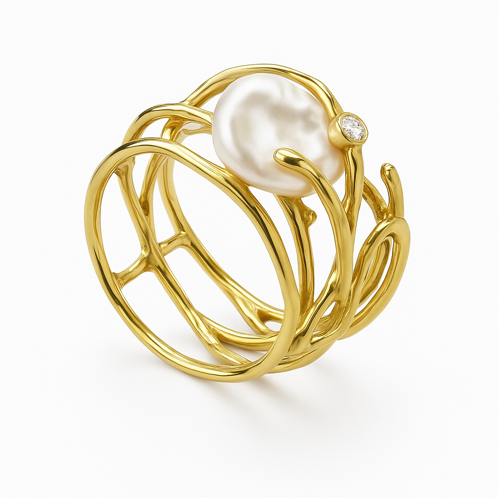 Vintage dünner Goldring mit Perle