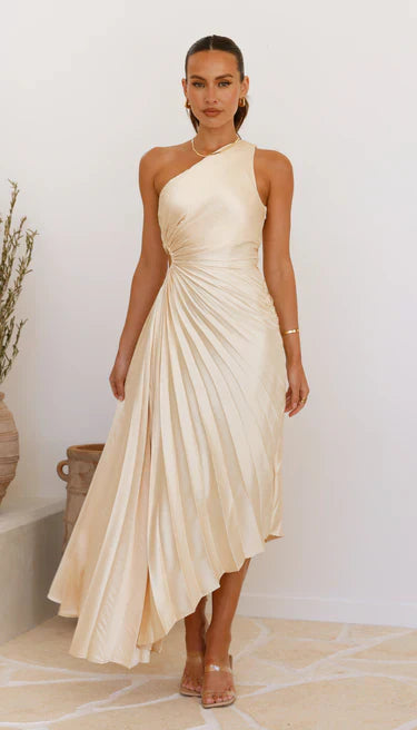 Sylviana - Ein-Schulter-Kleid mit Plissee Midi