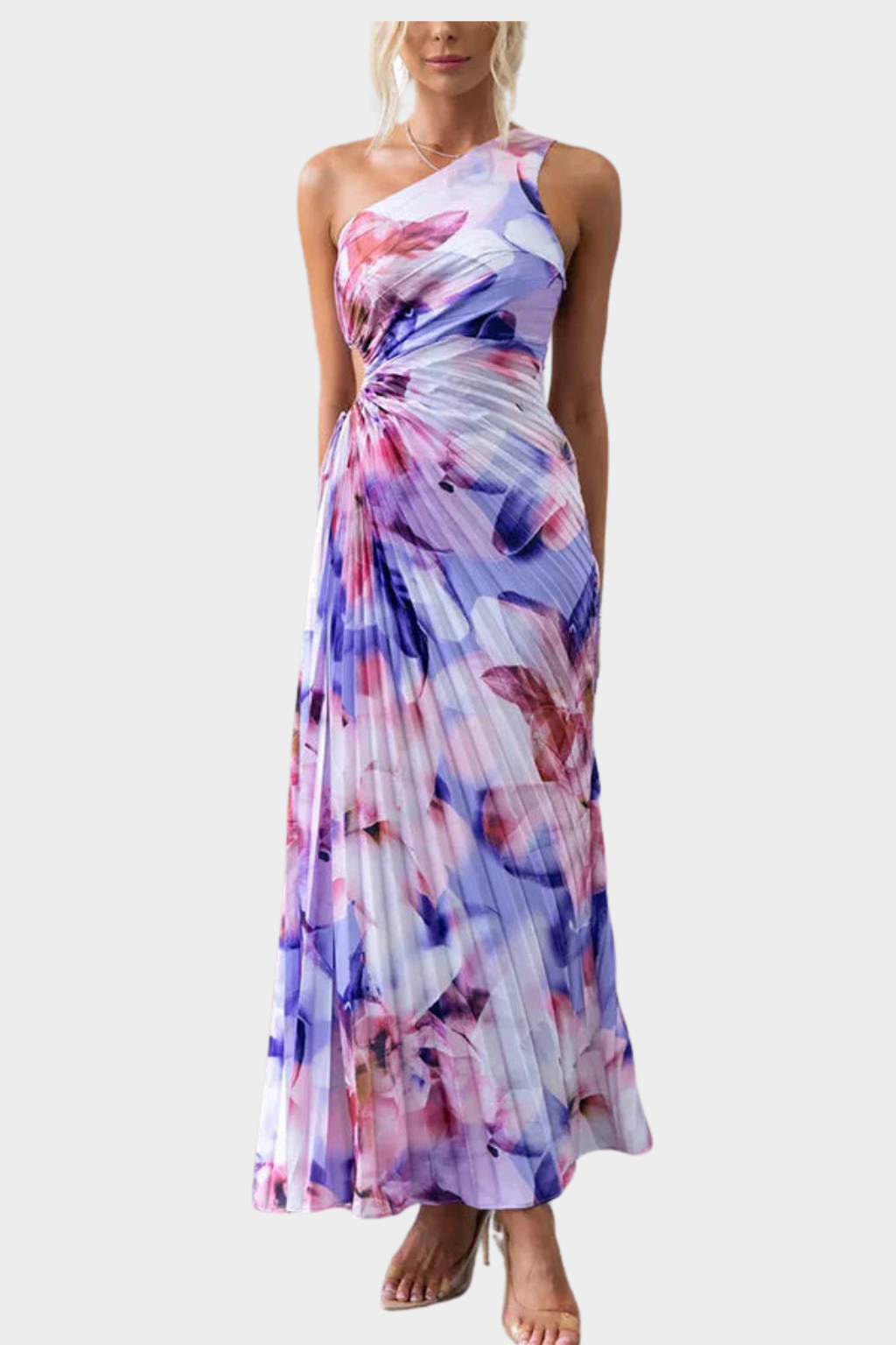 Deja - Ein-Schulter Maxikleid mit Blumenmuster und Plissee