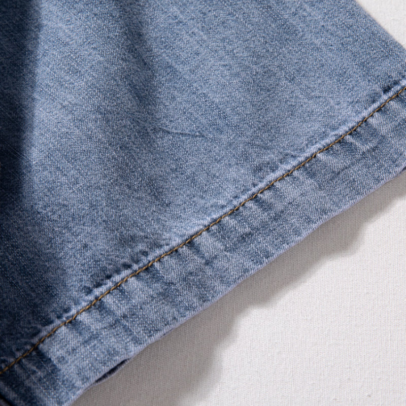Denim - Lose dünnes Retro-Arbeitskleidungs-T-Shirt