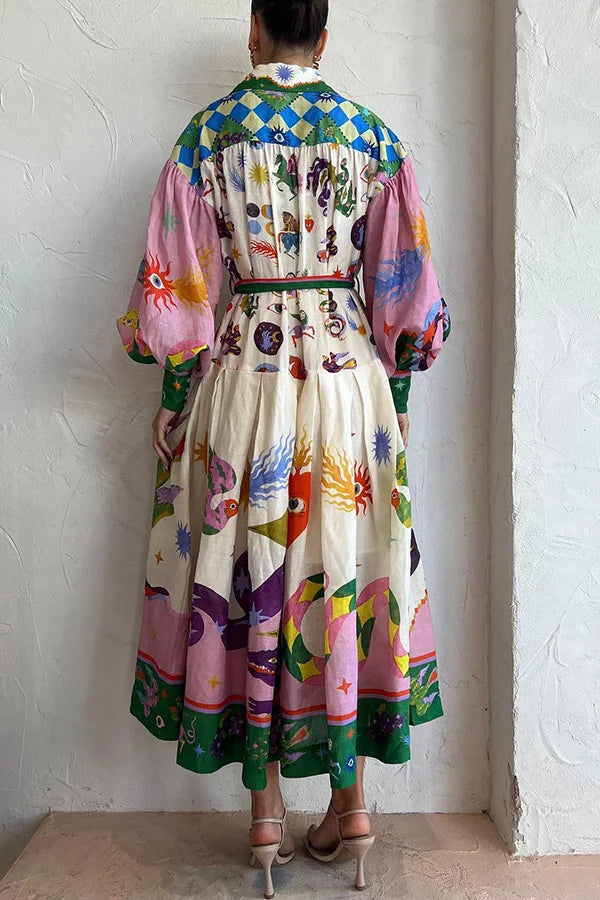 Französisches Maxikleid mit Plissee-Druck im Retro-Stil