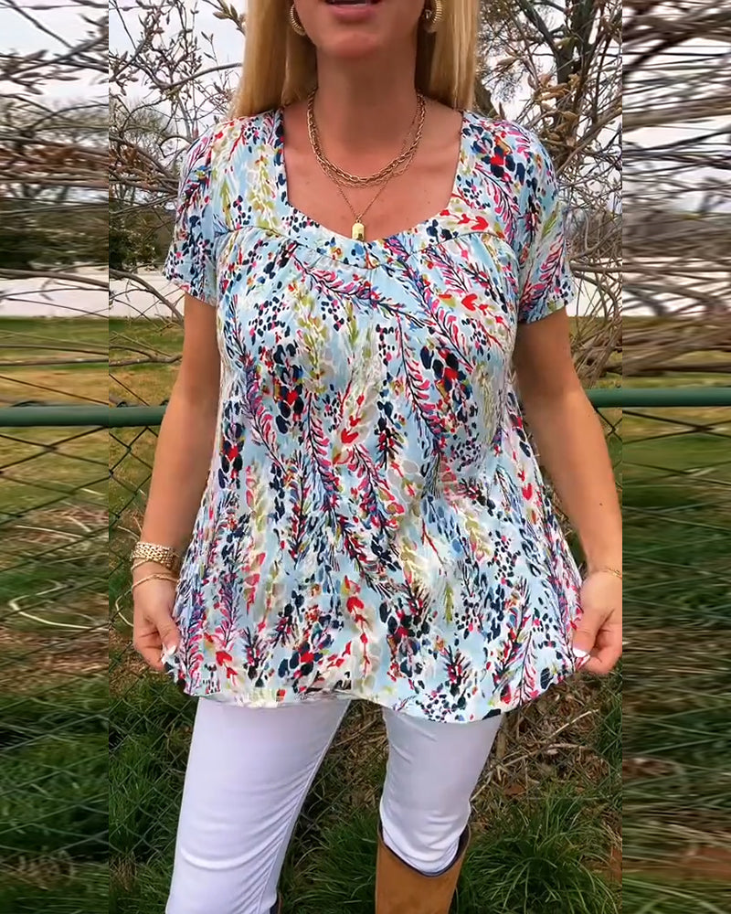 Frederique - T-Shirt U-Ringed Kurzarm Gemustert
