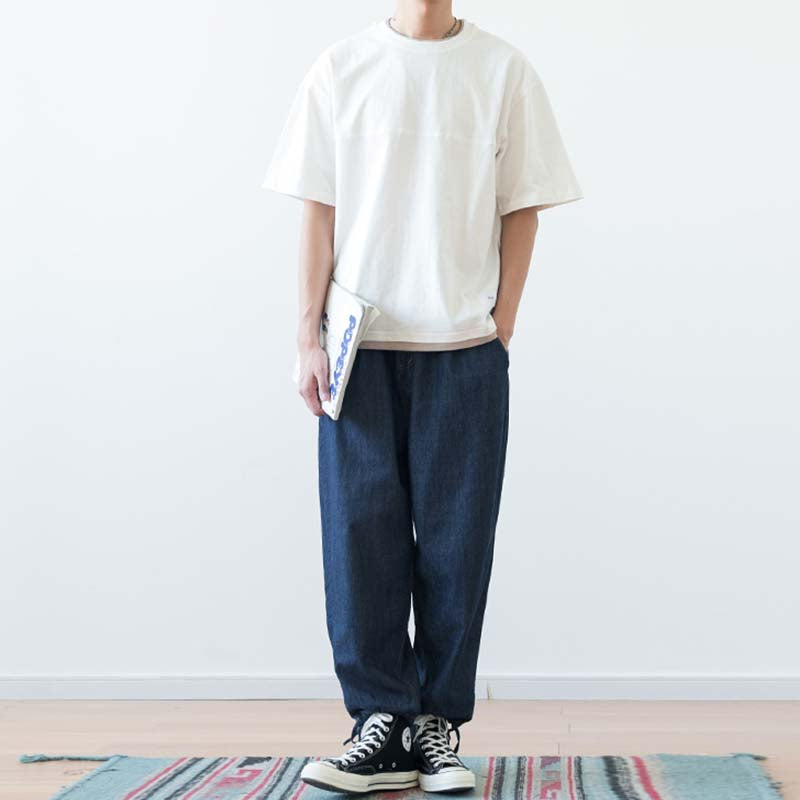 Japanisches lockeres Drop Shoulder Fake Zweiteiler T-Shirt