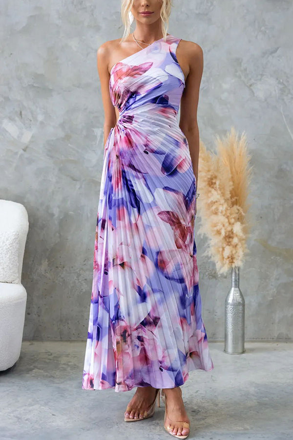 Deja - Ein-Schulter Maxikleid mit Blumenmuster und Plissee