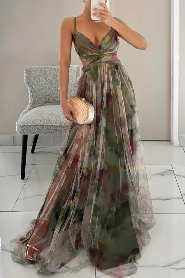 Frostine | Romantisches langes Kleid mit Blumenmuster