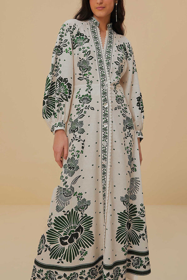 Einzigartiger Druck Button Down Langarm Shirt Maxikleid