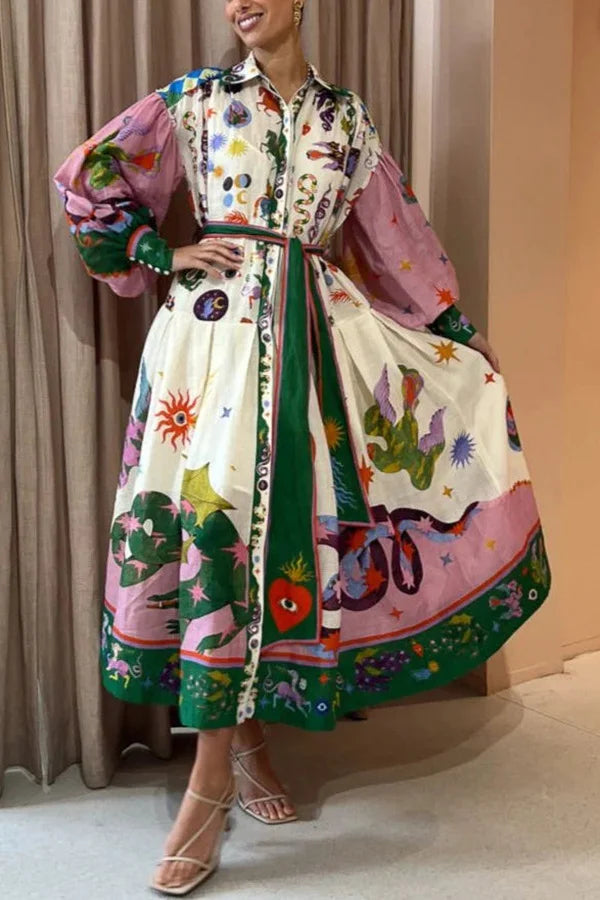 Französisches Maxikleid mit Plissee-Druck im Retro-Stil