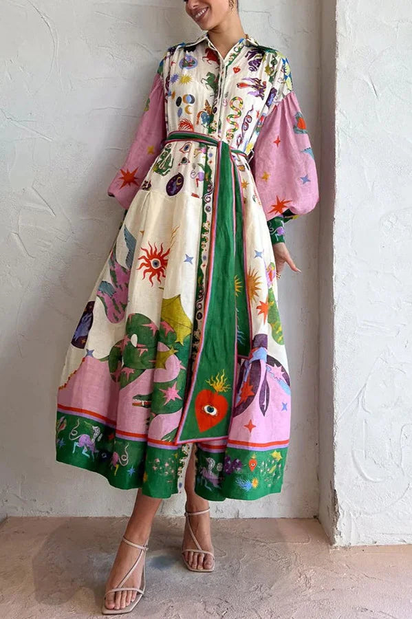 Französisches Maxikleid mit Plissee-Druck im Retro-Stil